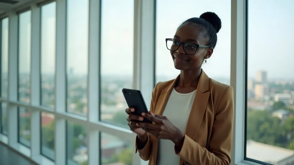 Business owner with smartphone in a Nairobi office