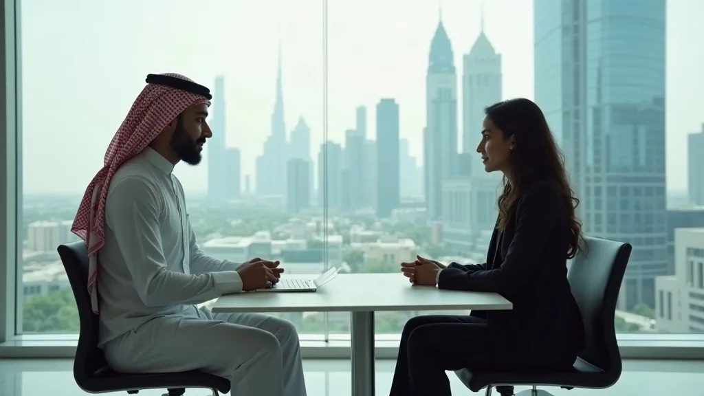 Two professionals meeting in a Dubai office