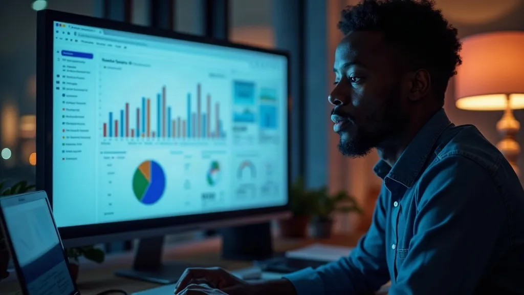Marketer analysing search and ad performance charts on a large screen