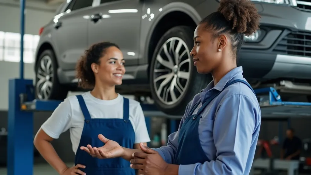 Mechanic discussing a repair with a customer in a workshop