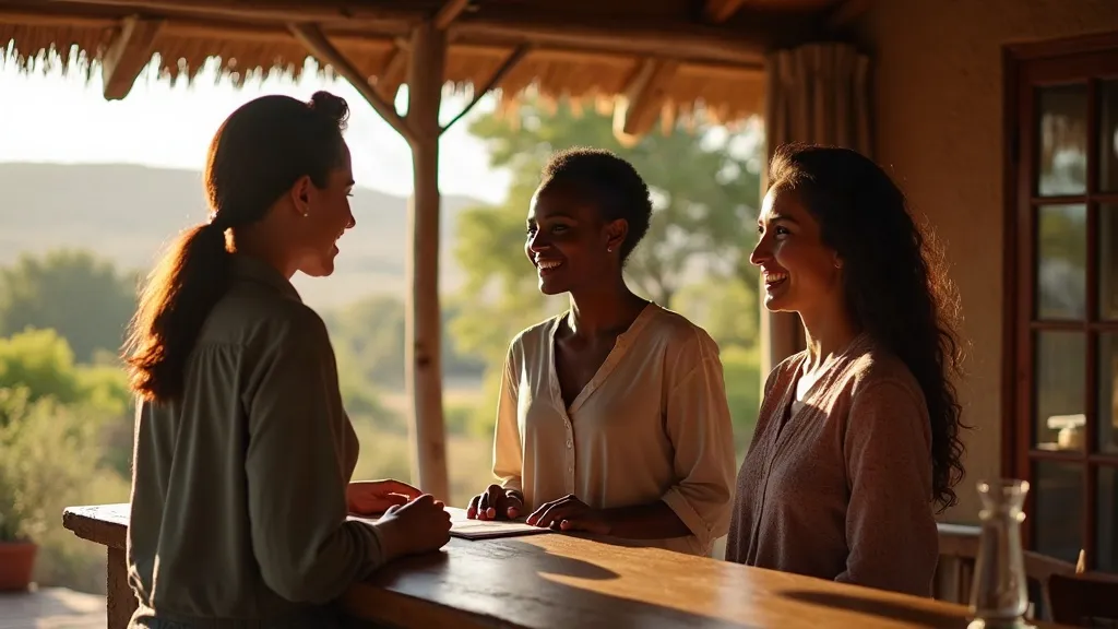 Guesthouse host welcoming guests at reception