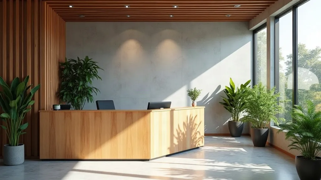 Bright modern small-business reception with plants