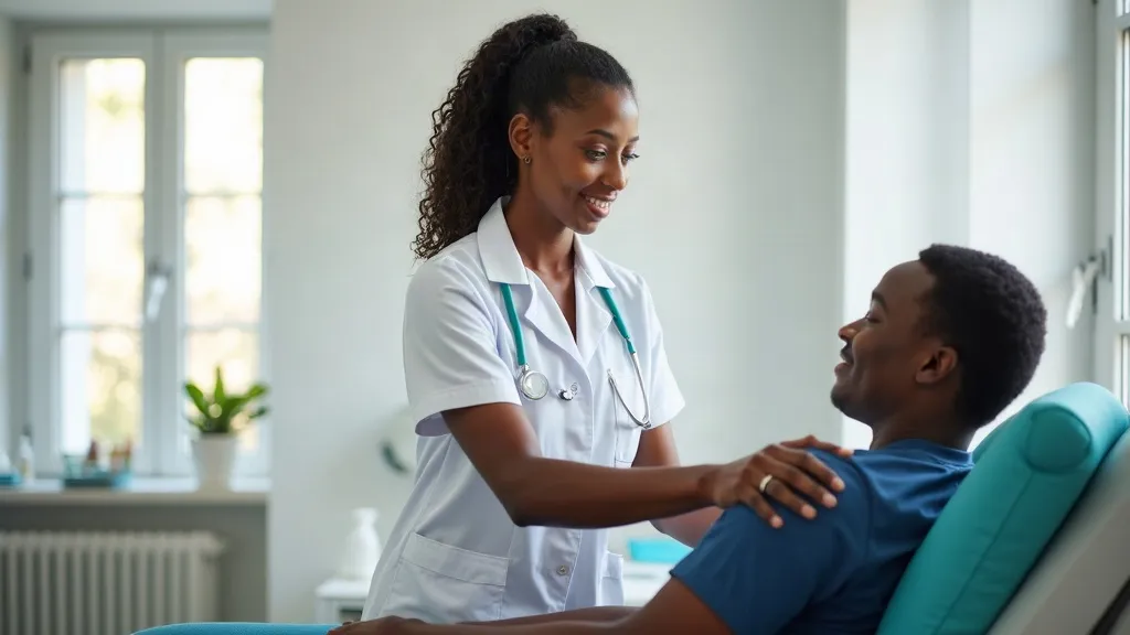 Physiotherapist treating a patient in a bright practice room