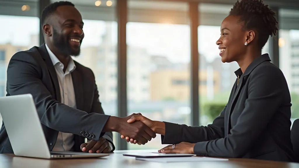 Agency owner shaking hands with a consultant in a bright co-working space
