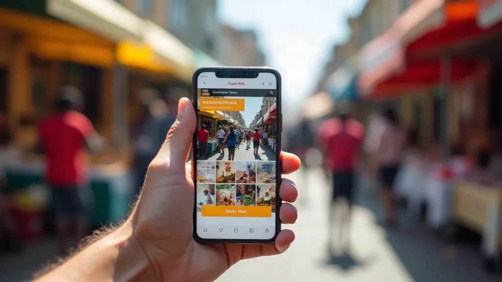 Hand holding a phone showing a modern small-business website